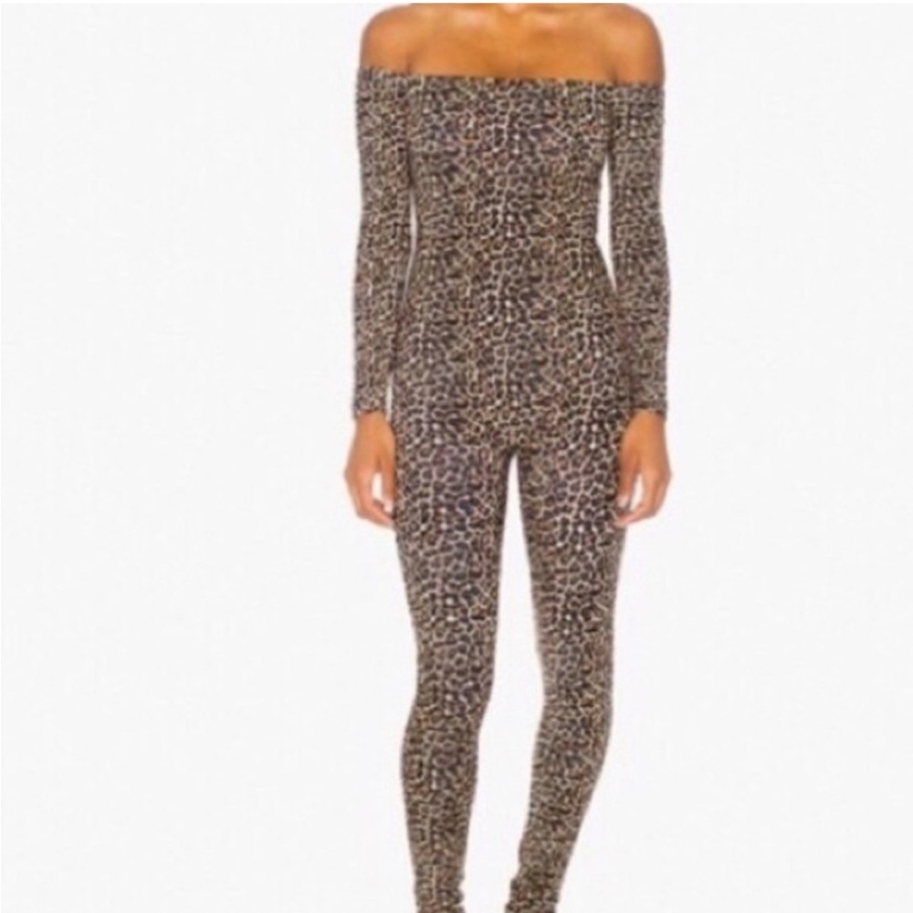American Apparel Leopard Print Off-Shoulder Jumpsuit